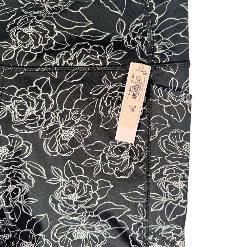 Victorias Secret Sport Essential Leggings Black White Floral Size Large Long NWT - Picture 8 of 14